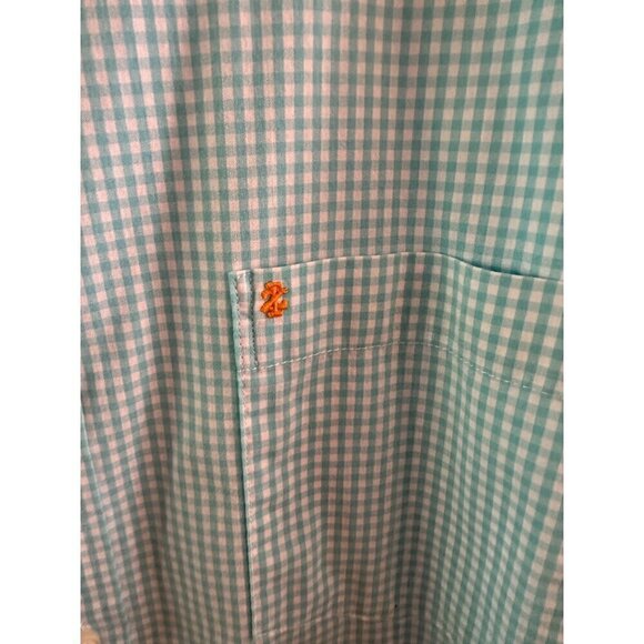 IZOD Non Iron Stretch Light Teal and White Plaid Check Shirt - Picture 2 of 5